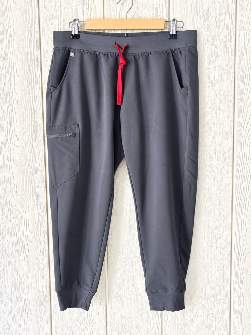 FIGS Zamora Jogger Scrub Pants Charcoal Gray Red Drawstring XL Petite